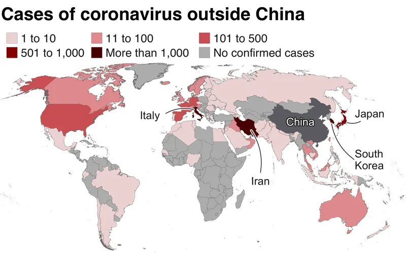 Map showing confirmed cases of Corona Virus around the world; an issue of concern to Bishops in Ghana.