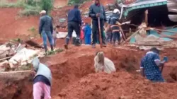 Rescuers struggling to save those trapped underground at the Damas neighborhood in Cameroon's Yaoundé Archdiocese. Credit: Courtesy Photo