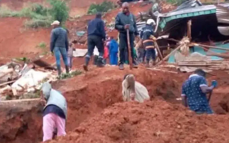 Rescuers struggling to save those trapped underground at the Damas neighborhood in Cameroon's Yaoundé Archdiocese. Credit: Courtesy Photo