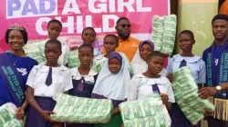 Students of Government Junior secondary school Waru Abuja, Nigeria , displaying their sanitary pads provided to them by the Catholic Youth Organization (CYON) Garki Deanery of Abuja Archdiocese. Credit: Abuja Archdiocese