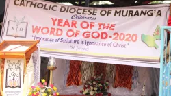 Banner to mark the Year of the Word of God in the Catholic Diocese of Muranga. On the left, an enthroned Word of God. / ACI Africa