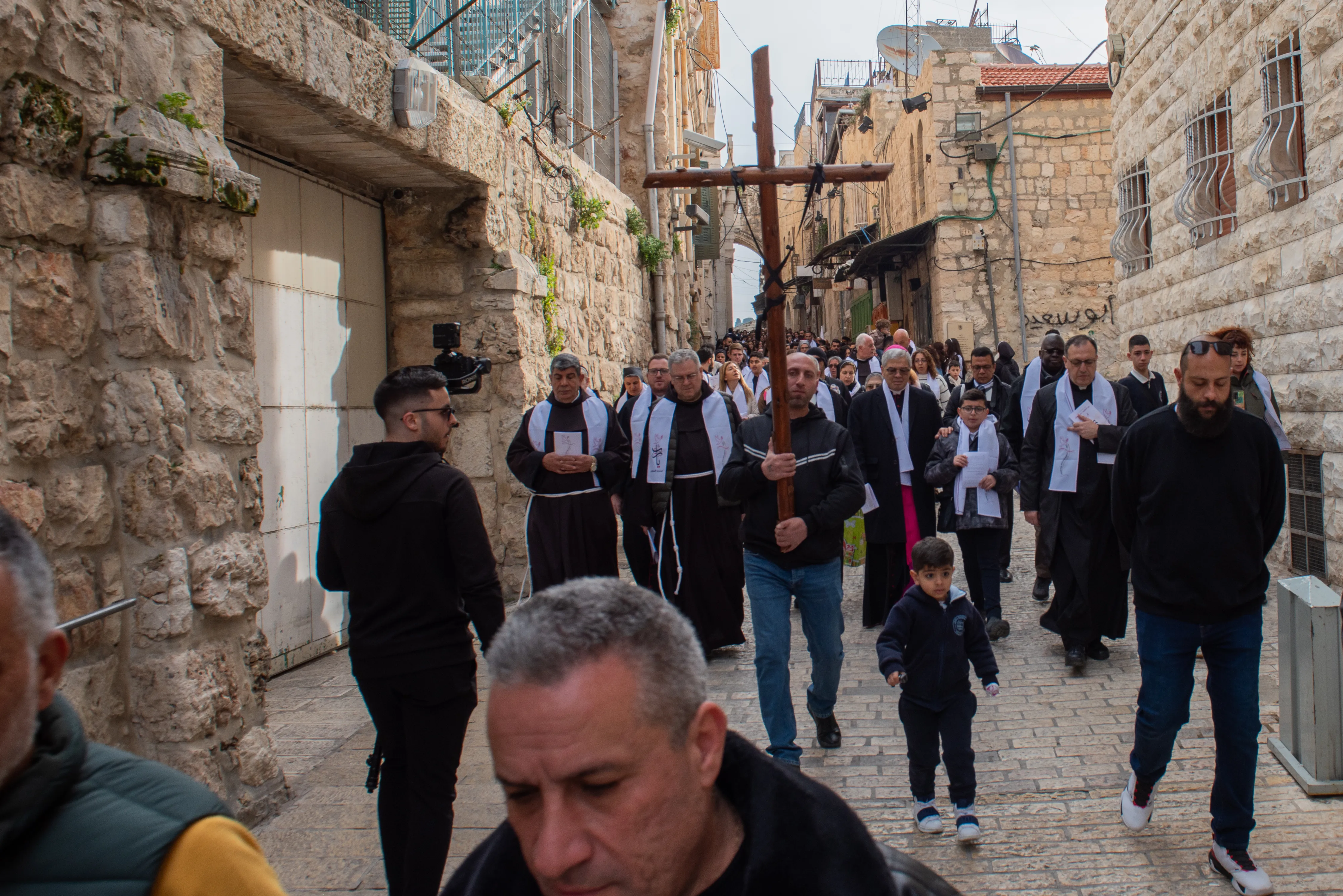 Students and teachers from Jerusalem Christian schools walk the Way of the Cross on the Via Dolorosa in Jerusalem. The yearly event was organized by the Custody of the Holy Land on Friday, Feb. 23, 2024, on the occasion of Lent. / Credit: Marinella Bandini