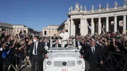Pope Francis greets 80,000 teens on pilgrimage in St. Peter’s Square on April 18, 2022. Vatican Media