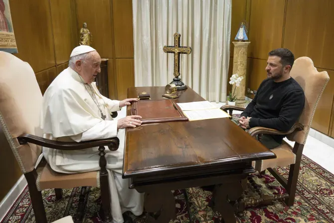 Pope Francis meets with Ukraine President Volodymyr Zelenskyy at the Vatican on May 13, 2023, their first meeting since the start of the full-scale war with Russia. | Credit: Vatican Media
