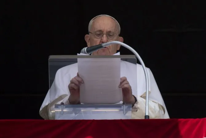 Pope Francis addresses the crowd in St. Peter’s Square in his Sunday Angelus on July 16, 2023. | Credit: Vatican Media
