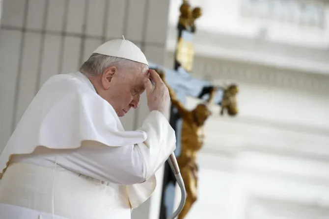 Pope Francis prays in St. Peter's Square on March 8, 2023. | Vatican Media