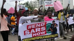 Nigerians participating in the EndSARS nationwide protests over claims of harassment, kidnappings, and extortion by the police unit.