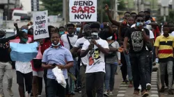 Young people during protests in Lagos, Nigeria, October 17, 2020, over alleged police brutality.