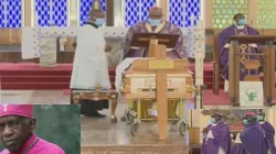 Funeral Mass of Late Archbishop Emeritus Raphael Ndingi Mwana a’Nzeki  at Holy Family Basilica in Kenya’s capital city, Nairobi, Tuesday, April 7, 2020.