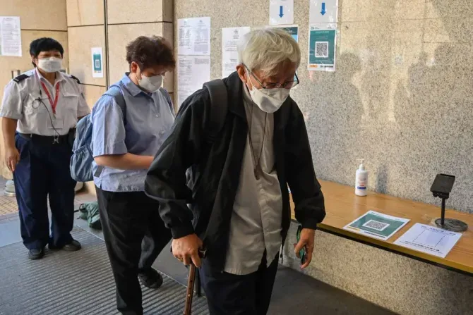 Cardinal Joseph Zen (right) arrives at a court for his trial in Hong Kong on Sept. 26, 2022. | Photo by PETER PARKS/AFP via Getty Images