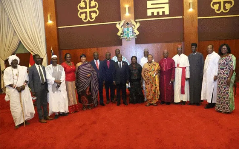 President Nana Addo Dankwa Akufo-Addo with members of the newly
constituted Governing Board of Ghana’s National Peace Council after
the inauguration in Accra on November 10, 2020. / Daniel Orlando