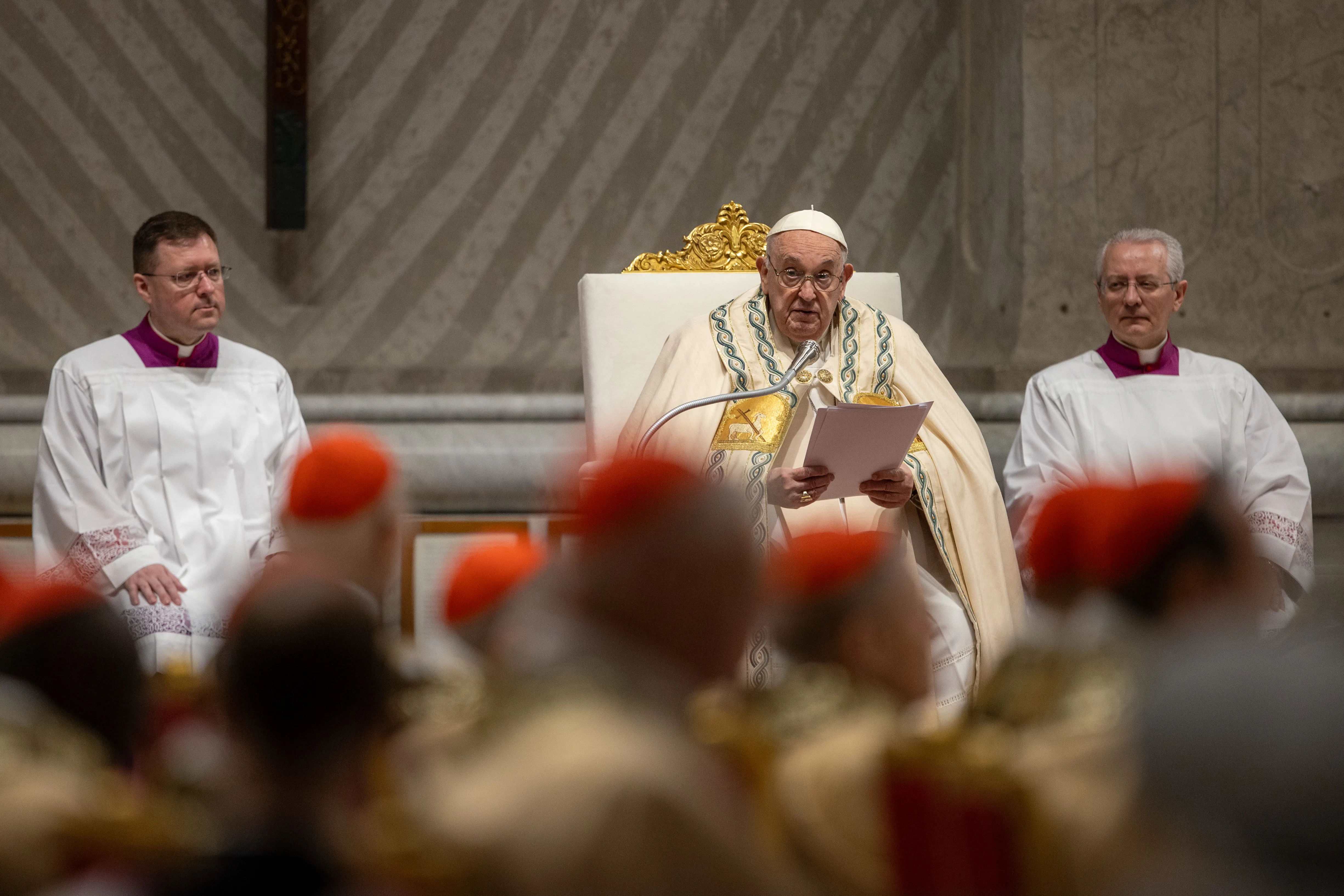 Pope Francis speaks at the Vatican's Easter Vigil, March 30, 2024 / Daniel Ibanez/CNA