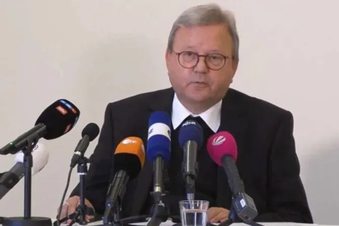 Bishop Franz-Josef Bode speaks during a press conference on Sept. 22, 2022, following the release of a report that said he mishandled abuse cases in the Diocese of Osnabrück, in northwestern Germany, which he has led since 1995. | Screenshot of YouTube video