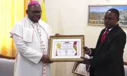 Bishop Michael Miabesue Bibi honored by the country’s NewsWatch Newspaper for his “exceptional skills” in leading the people of God and managing the property of Buea Diocese. Credit: Buea Diocese
