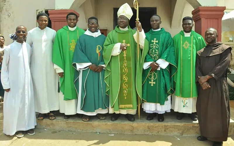 Archbishop Ignatius Ayau Kaigama and some Priests after his pastoral visit at St. Matthias Mulumba Azhata Catholic Parish of Abuja Archdiocese. Credit: Abuja Archdiocese