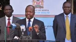 Kenya’s Cabinet Secretary for Health, Mutahi Kagwe addresses the media at Afya House in Nairobi on the coronavirus update on March 23, 2020.