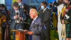 Charles delivering a speech in Bridgetown, after Barbados became a republic, November 2021. Credit: Public Domain