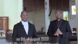 Archbishop Anthony Muheria (right) and Bishop-elect Joseph Mwongela (left) in a video message for the postponed August 8 episcopal ordination. / Diocese of Kitui