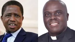 Zambia's President Edgar Lungu(L), and the Bishop-elect of Mpika Diocese, Fr Edwin Mulandu(R)