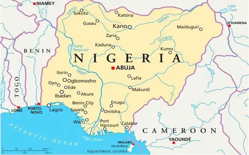 Map of Nigeria showing the various states including Kaduna where 11 people including a Catholic Priest were recently kidnapped. Credit: Public domain