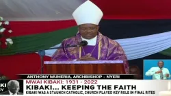 Screengrab of Archbishop Anthony Muheria during the funeral of Late President Emilio Stanley Mwai Kibaki on Saturday, 30 April 2022. Credit: Courtesy Photo