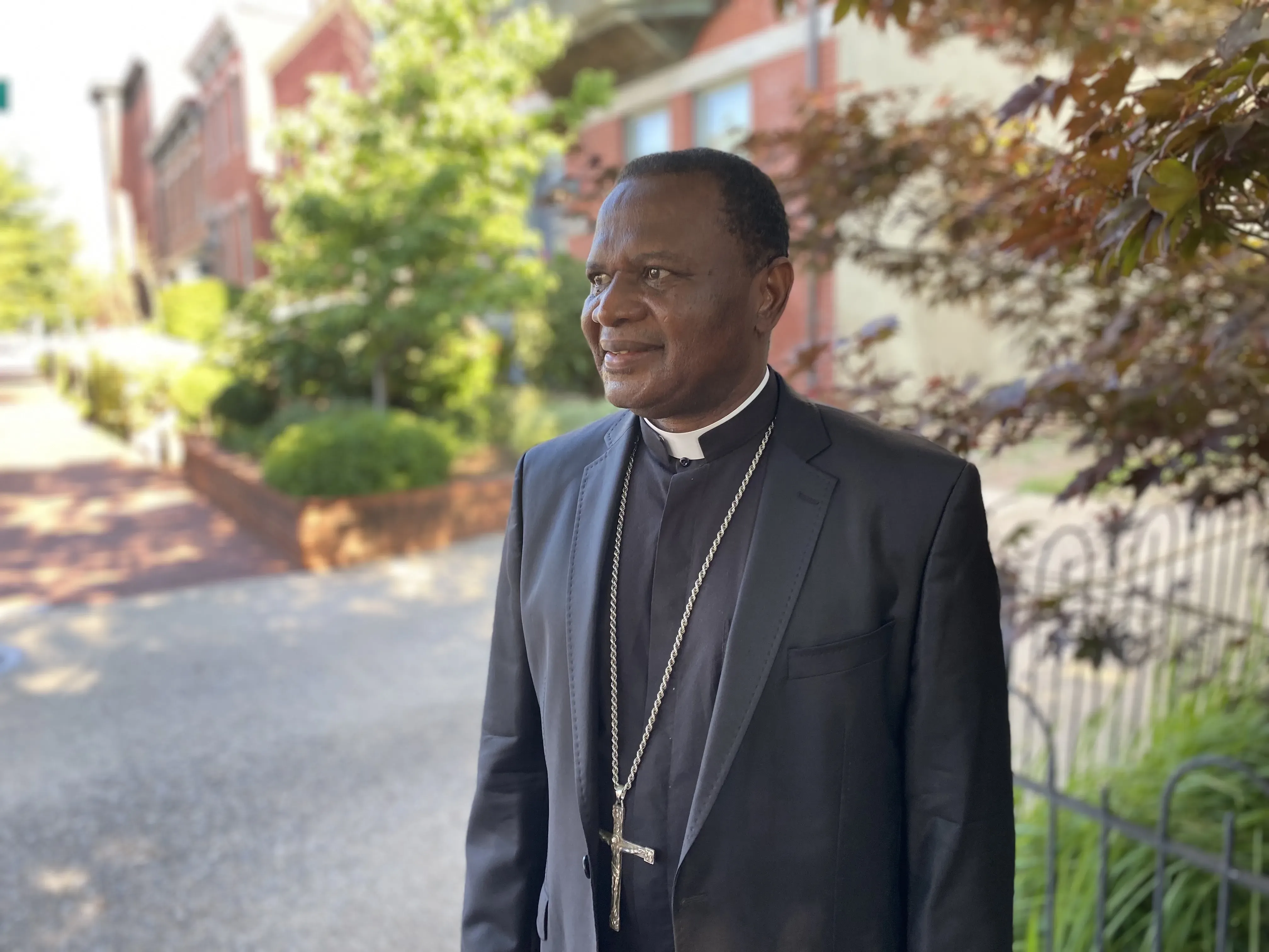 Bishop Jude Arogundade in Washington, D.C., on June 30, 2022 outside the Belmont House, where he attended a breakfast social with U.S. congressmen and religious freedom advocates. Shannon Mullen/CNA