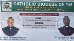 A poster announcing the March 25 Priestly ordination of Deacon Justin Salah Martin Juma in South Sudan's Yei Diocese. Credit: Yei Diocese