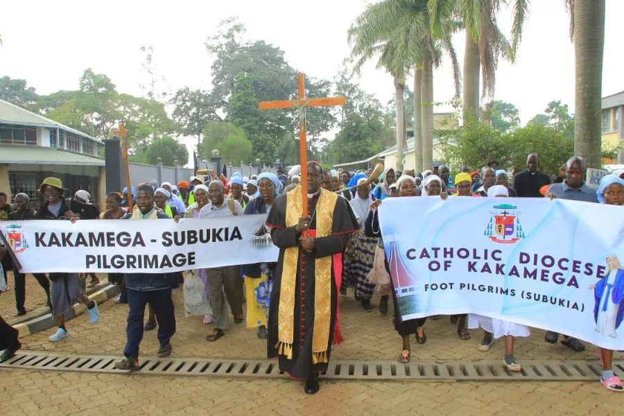 Bishop Joseph Obanyi Sagwe of Kakamega leading pilgrims for a walk to Subukia National Marian Shrine which belongs to the Kenya Conference of Catholic Bishops (KCCB). Credit: Kakamega Diocese