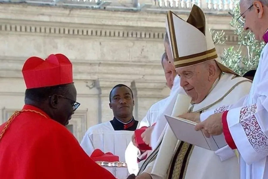Pope Francis with Stephen Ameyu Martin Cardinal Mulla during the September 30 Consistory. Credit: Vatican Media