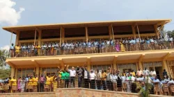 Students, teachers, staff and members of the community gathered to celebrate the opening of a new school building in Rwanda. Credit: Salesian Missions