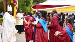 Bishop Charles Kasonde during the 42nd graduation ceremony at the main campus of CUEA in Karen, Nairobi, Kenya. Credit: CUEA
