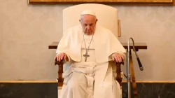 Pope Francis at his general audience in the library of the Apostolic Palace March 31, 2021. / Vatican Media.