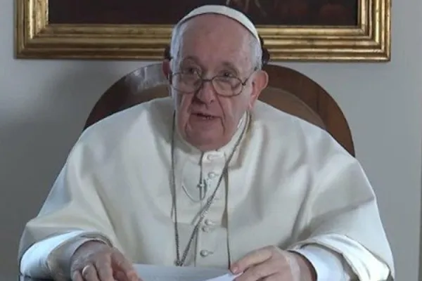 Pope Francis delivering a video message. Credit: ANSA