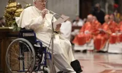 Pope Francis delivers a homily from a wheelchair, June 5, 2022. Vatican Media