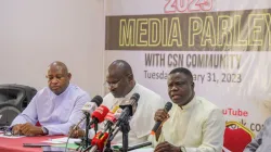 Members of the National Directorate of Social Communications of the Catholic Secretariat of Nigeria (CSN), members of the Catholic Bishops’ Conference of Nigeria (CBCN) at the press conference 31 January 2023. Credit: CNS