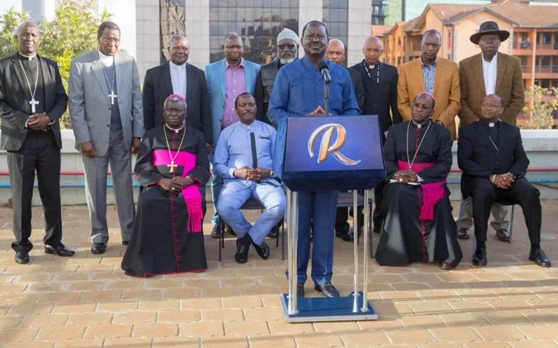 Raila Odinga addressing some religious leaders including members of the Kenya Conference of Catholic Bishops (KCCB). Credit: Raila Odinga/Facebook
