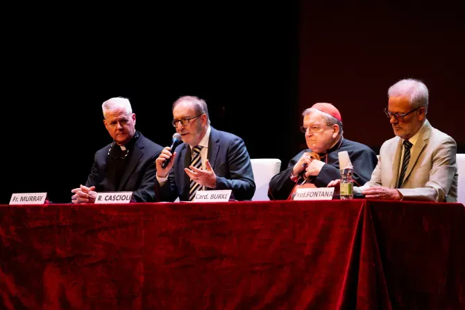 Cardinal Raymond Burke was part of a panel that convened on the eve of the Synod on Synodality, Oct. 3, 2023. | Credit: Daniel Ibañez/EWTN News
