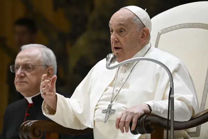 Pope Francis speaks at his general audience on Dec. 6, 2023, in Paul VI Hall at the Vatican. | Credit: Vatican Media