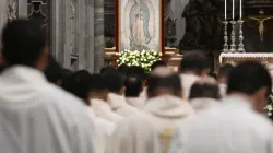 Pope Francis celebrated Mass in St. Peter’s Basilica Dec. 12, 2022, to mark the feast of Our Lady of Guadalupe, patroness of the Americas and the unborn. | Credit: Vatican Media