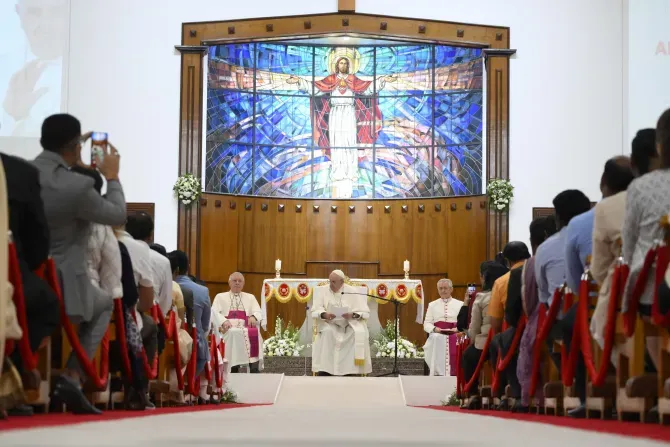 Pope Francis meets with Catholics living on the Arabian Peninsula during a prayer service in Sacred Heart Church in Manama, Bahrain, on Nov. 6, 2022. | Vatican Media.