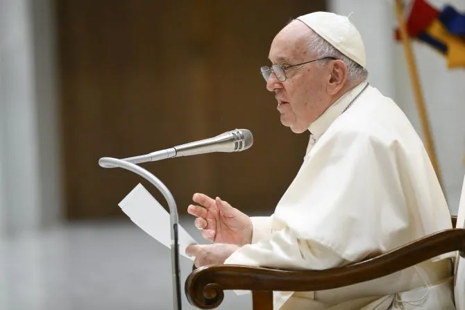 Pope Francis speaks at the general audience on Aug. 23, 2023. | Vatican Media