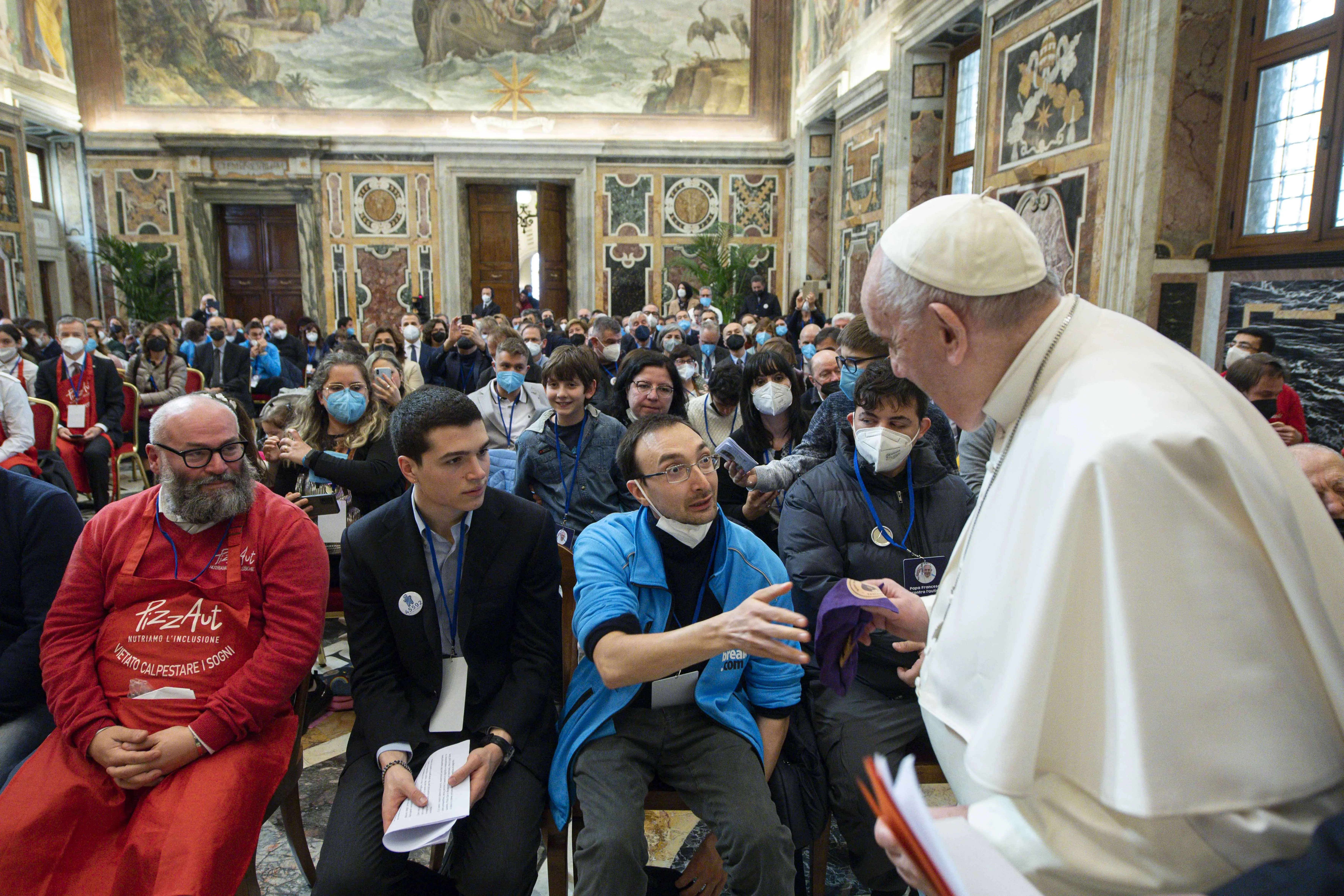 Pope Francis met with the Italian Autism Foundation in the Vatican's Clementine Hall on April 1, 2022. Vatican Media