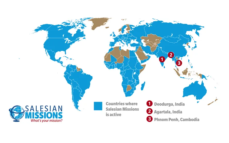 Map showing Salesian Missionary presence across the globe.