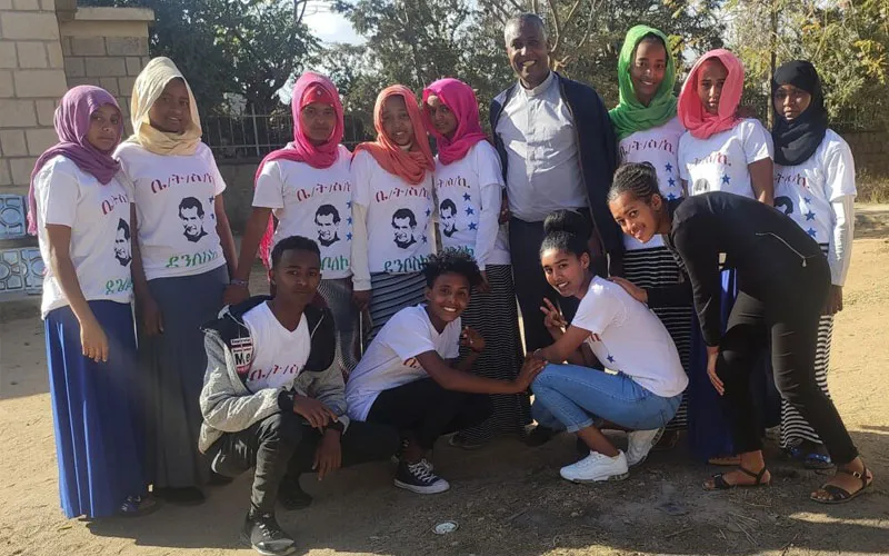 Fr. Abba Petros Abraha with students of the Don Bosco Technical School in Dekemhare, Eritrea/Credit: Salesian Missions