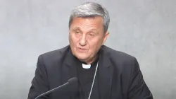 Cardinal Mario Grech speaking at the press conference in the Vatican on Aug. 26, 2022. Vatican Media / YouTube Channel
