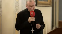 Cardinal Pietro Parolin speaks at an EWTN dinner in Frascati, Italy, Oct. 19, 2022. | Daniel Ibáñez / CNA