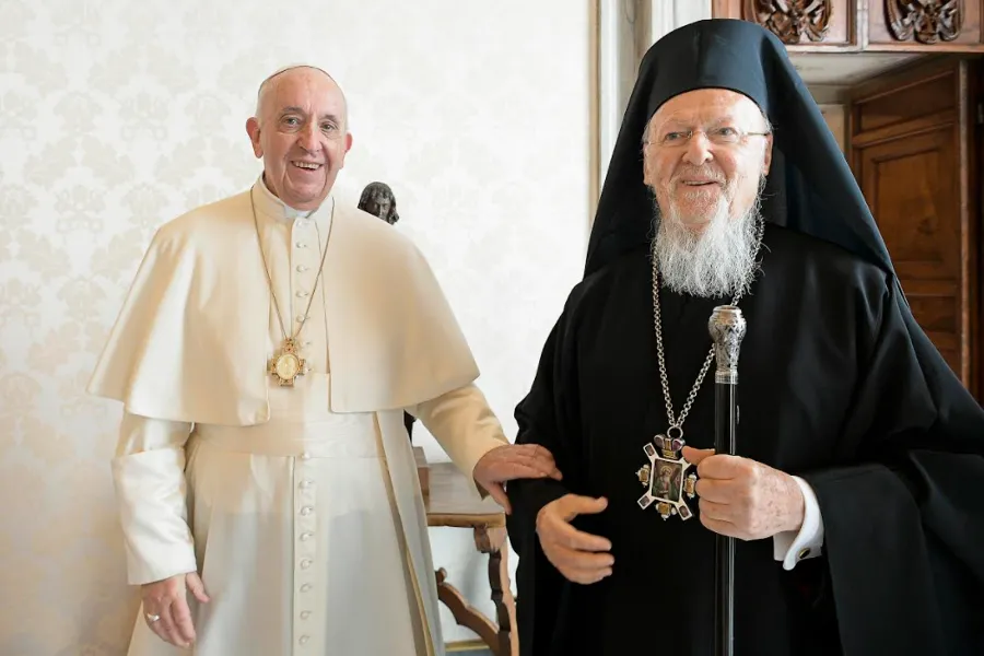 Pope Francis meets with Ecumenical Patriarch Bartholomew I at the Vatican, Oct. 4, 2021. Vatican Media.