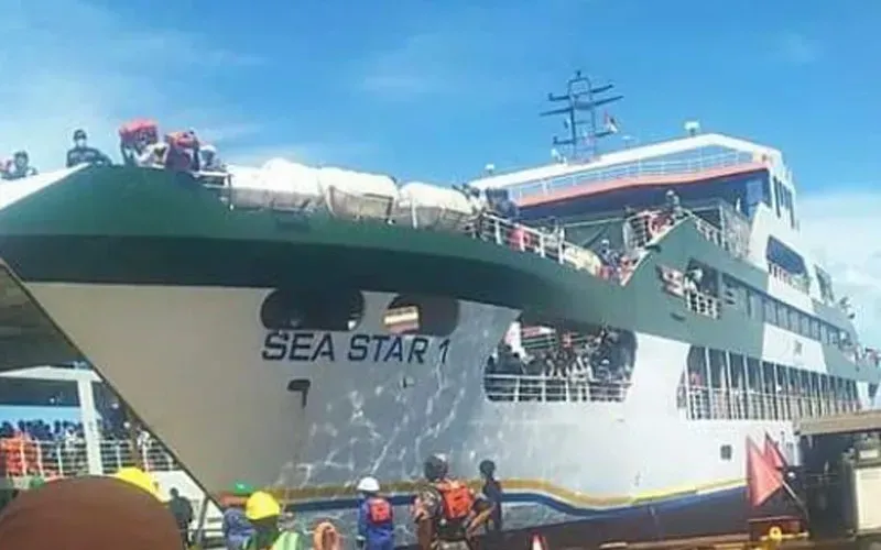 A ship that was used by TotalEnergies, a French company to evacuate their employees from a March attack in Palma, northern Mozambique. Credit: Denis Hurley Peace Institute