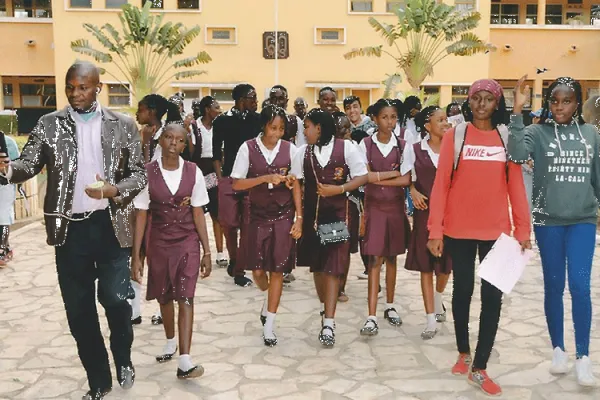 Br. Charles Biagui with students of the Cours Sainte Marie de Hann  in Dakar, Senegal.