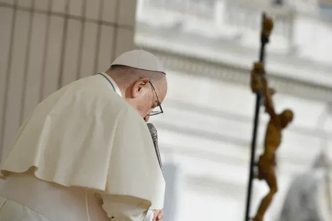 Pope Francis prays during his Wednesday general audience on Nov. 15, 2023. | Credit: Vatican Media